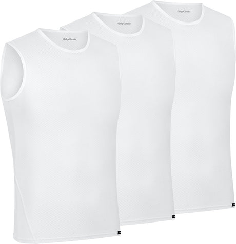 Gripgrab - ultralight 3pack mesh mouwloos base layer zomer fiets ondershirt polygiene zweethemd - wit - heren - maat m