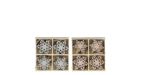 Ornament sneeuwvlok zilv. champ. 2 ass 16 st. l12xb12xh2,5cm