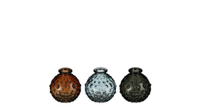 Vaas glas d.groen bruin blauw 3 assorti - h8xd8,5cm