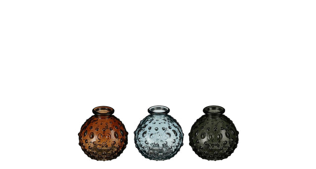 Vaas glas d.groen bruin blauw 3 assorti - h8xd8,5cm