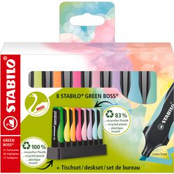 Stabilo green boss pastel - markeerstift - gemaakt van 83% gerecycled plastic - 8 stuks deskset - 4 standaard + 4 pastel kleuren