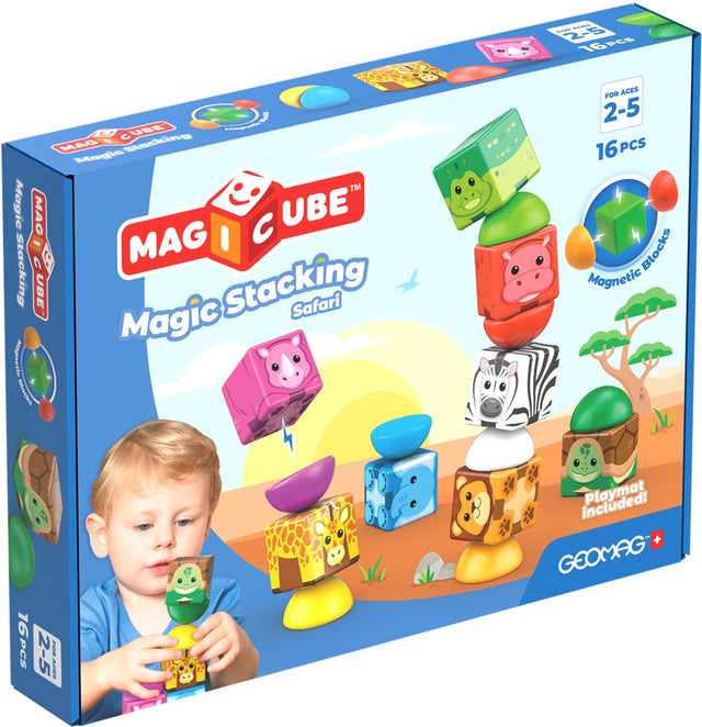 Geomag magicube stacking safari - magnetische stapelblokken voor peuters - 16-delig - vanaf 2 jaar