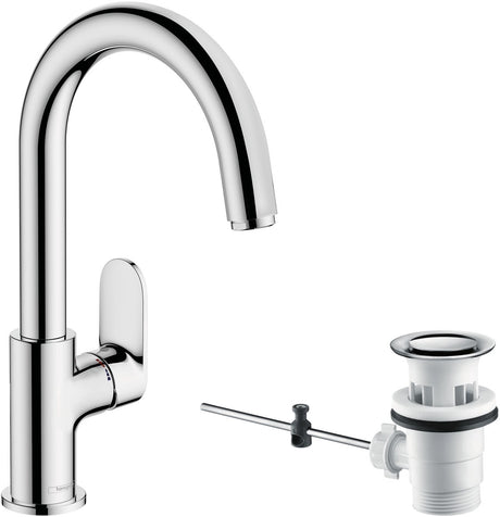 Hansgrohe vernis blend - wastafelmengkraan - ééngreeps bediening - met trekwaste - 210mm maat - draaibare uitloop - chroom