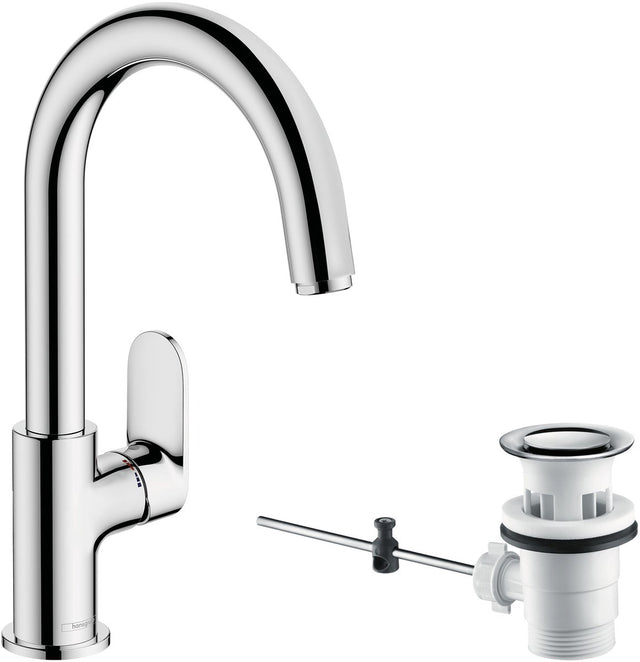 Hansgrohe vernis blend - wastafelmengkraan - ééngreeps bediening - met trekwaste - 210mm maat - draaibare uitloop - chroom