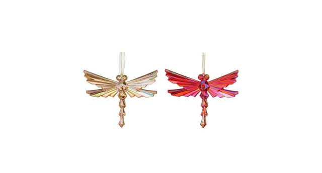Ornament libelle rood goud 2 assorti - l14,5xb1xh10cm