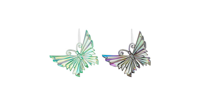 Ornament vlinder groen blauw 2 assorti - l14xb1xh11,5cm