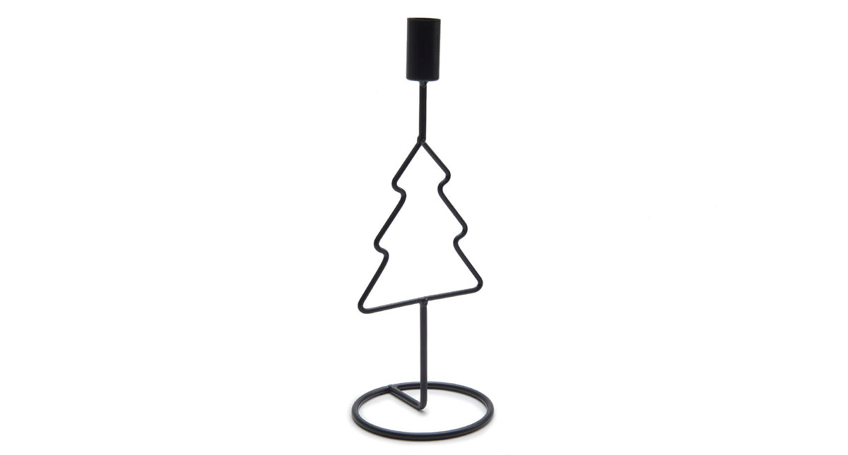 Metal pine tree candle holder 27cm black