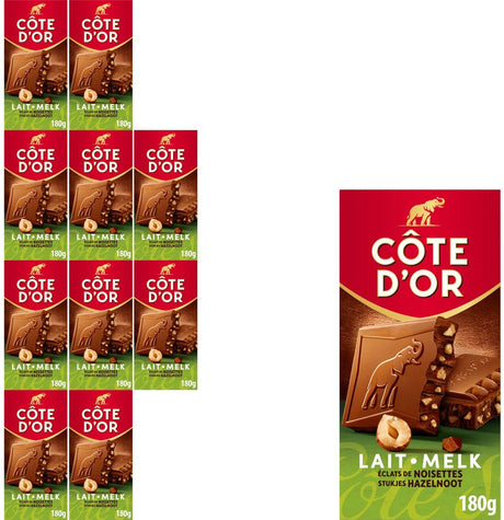 Côte d'or chocolade reep melk stukjes hazelnoot 10 x 180g - chocolade tabletten - cadeau vrouwen of mannen verjaardag - voorraad