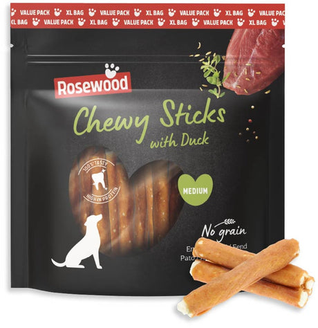 Rosewood chewy sticks medium hondensnack eend 500 g - kauwsticks runderhuid - kauwsnack - graanvrij