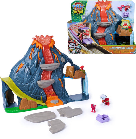 Paw patrol - de dino film super lava blast volcano-speelset met licht en geluid marshall- en rhubarb-actiefiguren