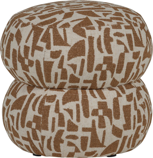 Woood anic poef - polyester - grafisch patroon - bruin - 40x43x43