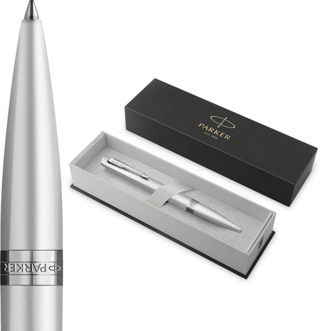 Parker meridian balpen | chroomlak met chroomafwerkingen | middelgrote penpunt | handschriftpennen schrijfwaren | blauwe inkt | luxe cadeaudoos