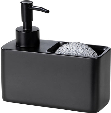 Wenko zwarte zeepdispenser met sponshouder - 150 ml