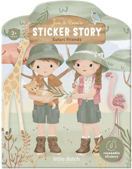 Little dutch herbruikbare stickers speel set - safari - 3 stickervellen - met speelachtergrond -knutselen - speelgoed kinderen - voor meisjes en jongens - vanaf 3 jaar