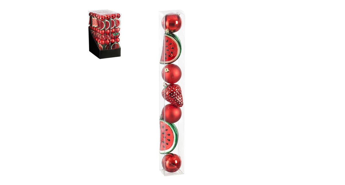 Ornament aardbei kerstbal rood 7 stuks - d6cm