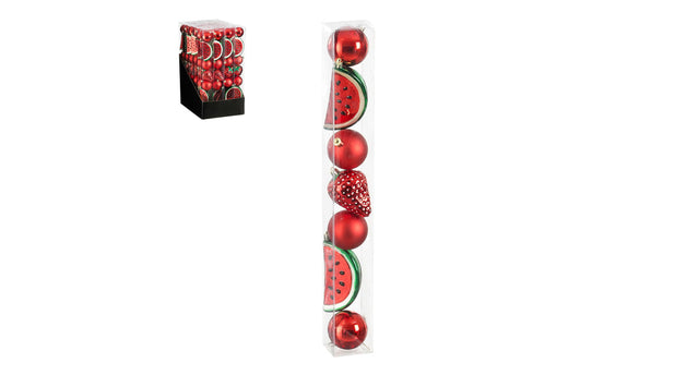 Ornament aardbei kerstbal rood 7 stuks - d6cm