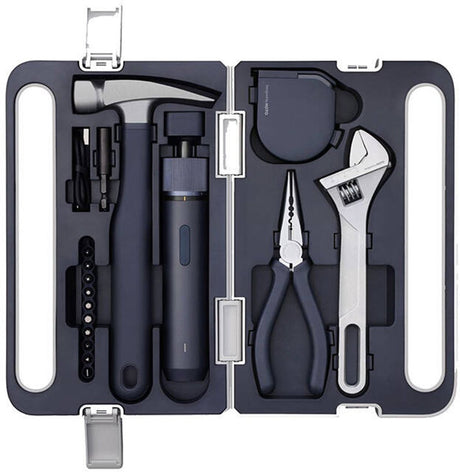Hoto 3.6v cordless electric screwdriver tool set – 5-in-1 doe-het-zelfset – led-lamp, 3 koppelstanden, 10 bits, draadloze elektrische schroevendraaier, hamer, tang, verstelbare moersleutel en meetlint – compacte opbergkoffer