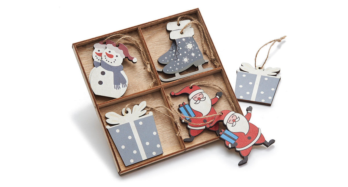 Wooden xmas hanger 7cm colored 8pcs