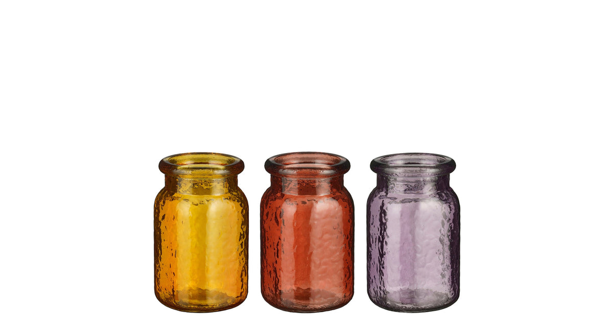 Sally vaas glas geel lila perzik 3 assorti - h14xd8cm