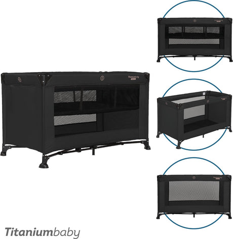 Titanium baby titaniumbaby campingbed smart jordan met verhoger 60x120 cm black inclusief draagtas