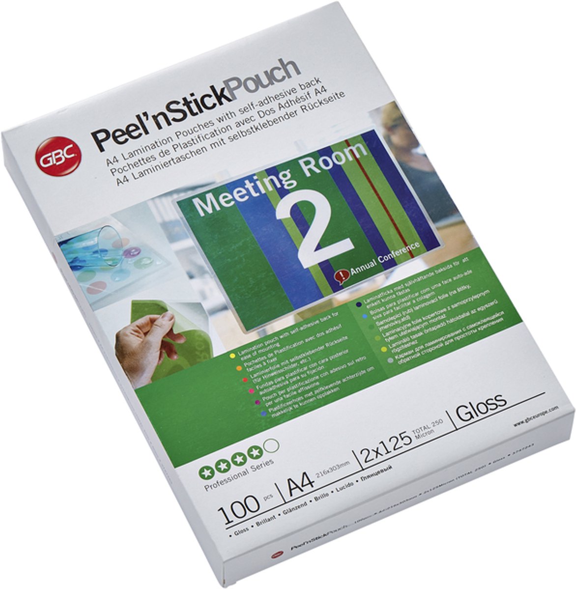Gbc - peel 'n stick lamineerhoezen - a4 250 micron - glanzend