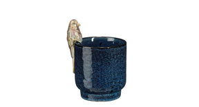 Pot rond vogel blauw - h17xd11cm