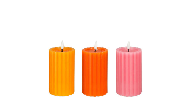 Kaars led terra roze 3 assorti battery operated en timer - h12,5xd7cm