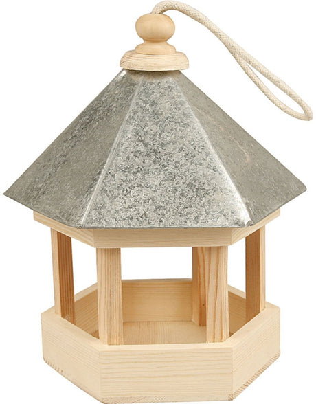Creotime vogelvoederhuis met zinken dak, afm 22x18x16,5 cm, 1 stuk, grenen