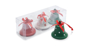 Xmas bell hanger 6,5cm red white green 3pcs