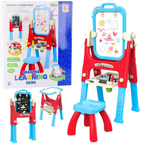 Lean toys leerbord 5-in-1 met stoel - tekentafel voor kinderen met whiteboard schoolbord - verstelbaar schrijfbord met opbergvak - educatief speelgoed voor tekenen en schrijven - complete set inclusief stiften en spons