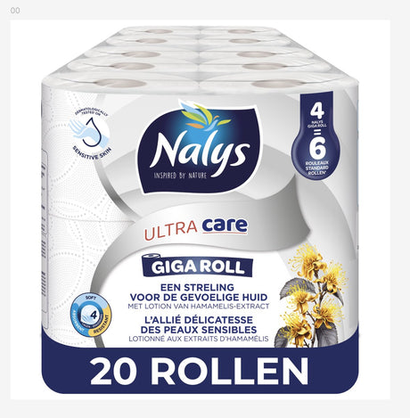 Nalys ultra care toiletpapier 20 giga rollen (20=30) - 4 laags voordeelverpakking - papieren verpakking