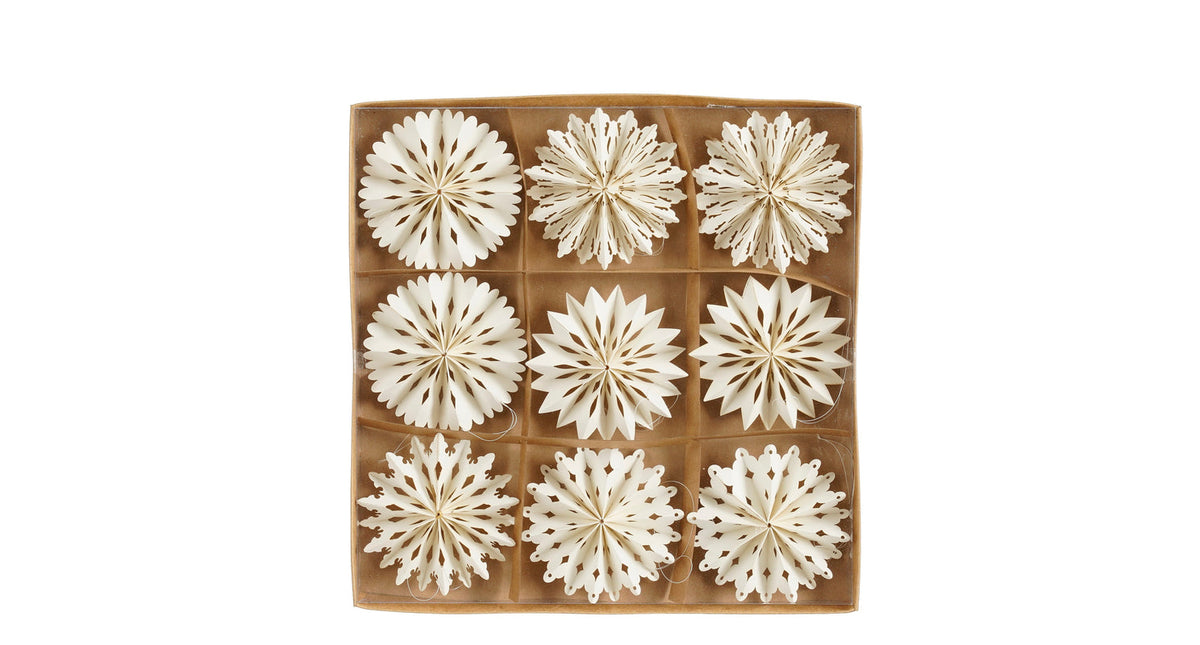 Ornament sneeuwvlok off white 9 stuks fsc mix - h0,5xd10cm