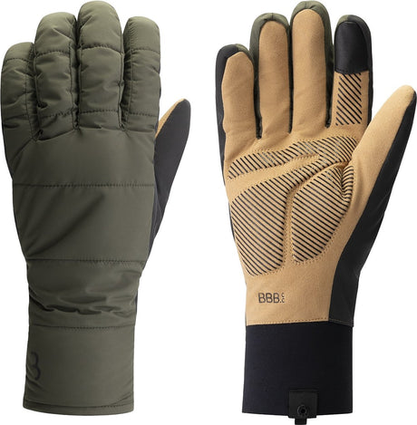 Bbb cycling puffershield fietshandschoenen winter - 0 - 5 ℃ - wind waterproof - wielrenhandschoenen heren en dames - olijf groen - maat l - bwg-41