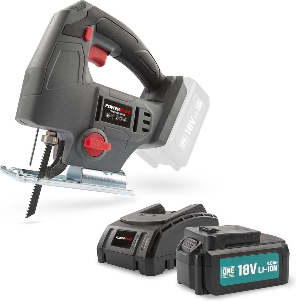 Powerplus - powebjss3 - decoupeerzaag - 18v + batterij 18v 3.0ah + lader