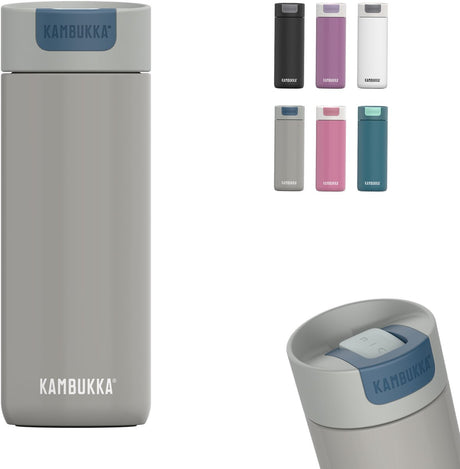 Kambukka olympus thermosbeker 500 ml - makkelijk reinigen - lekvrije koffiebeker - rvs - serious grey
