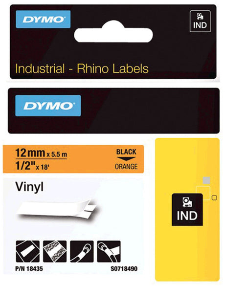 Dymo rhino industriële vinyl labels | 12 mm x 5,5 m | zwarte afdruk op geel | zelfklevende labels voor rhino labelmanager labelprinters