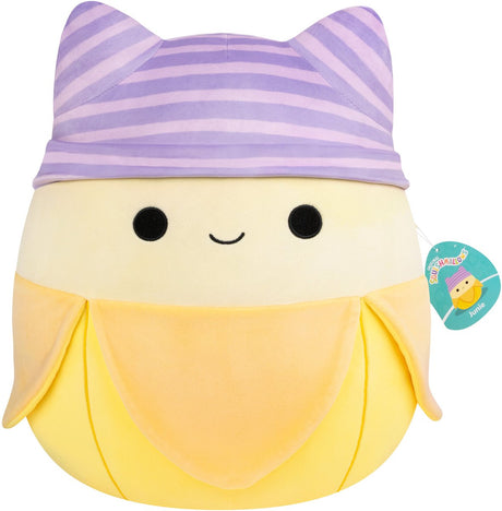 Squishmallows - large plush 40cm junie - yellow banana w purple striped cat beanie