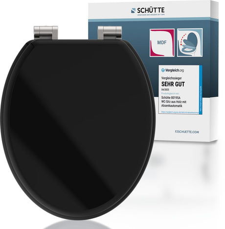 Schütte wc-bril 80106 spirit black - mdf-hout - soft close - verchroomde scharnieren - belastbaar tot 175 kg - gelakt - gesatineerd zwart