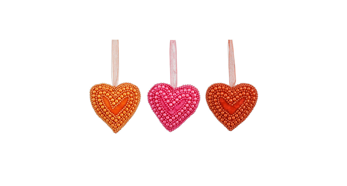 Ornament hart roze rood oranje 3 assorti - l10xb10xh4cm