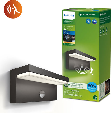Philips led philips bustan wandlamp - ultra efficient - antraciet - met sensor - 3,8w