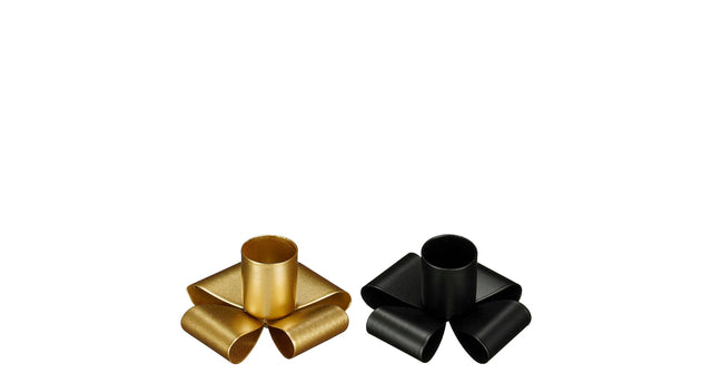 Kandelaar strik zwart goud 2 assorti - h3xd7cm