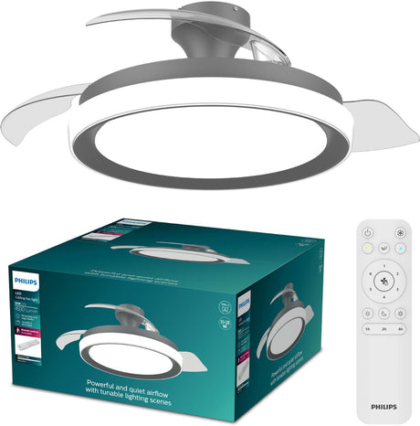 Philips led philips bliss plafondventilator met ingebouwde led-lamp - 3 intrekbare bladen, diameter: 106cm - 4500 lumen - instelbaar wit licht van 2700k tot 6500k - dimbaar tot 5% - afstandsbediening - zwart