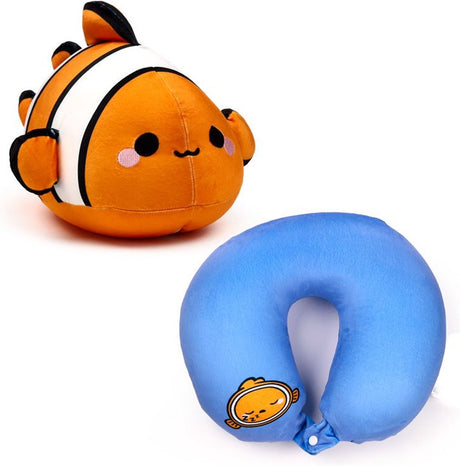 Sombo “swapseazzz adoramals clownvis nekkussen - 2-in-1 pluche reiskussen - kinder knuffel - reisaccessoire”