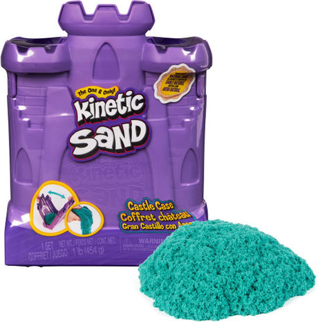 Kinetic sand - zandkasteel speelkoffertje met 453 g blauwgroen origineel - multifunctioneel speelvak en opbergbak - sensorisch speelgoed