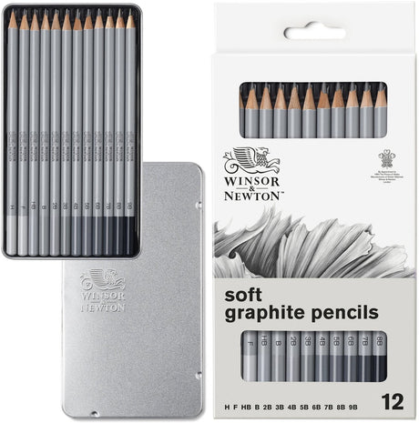 Winsor newton 0490007 professionele grafietpotloden set x12 – zachte schetspotloden tekenpotloden h t m 9b in metalen blik