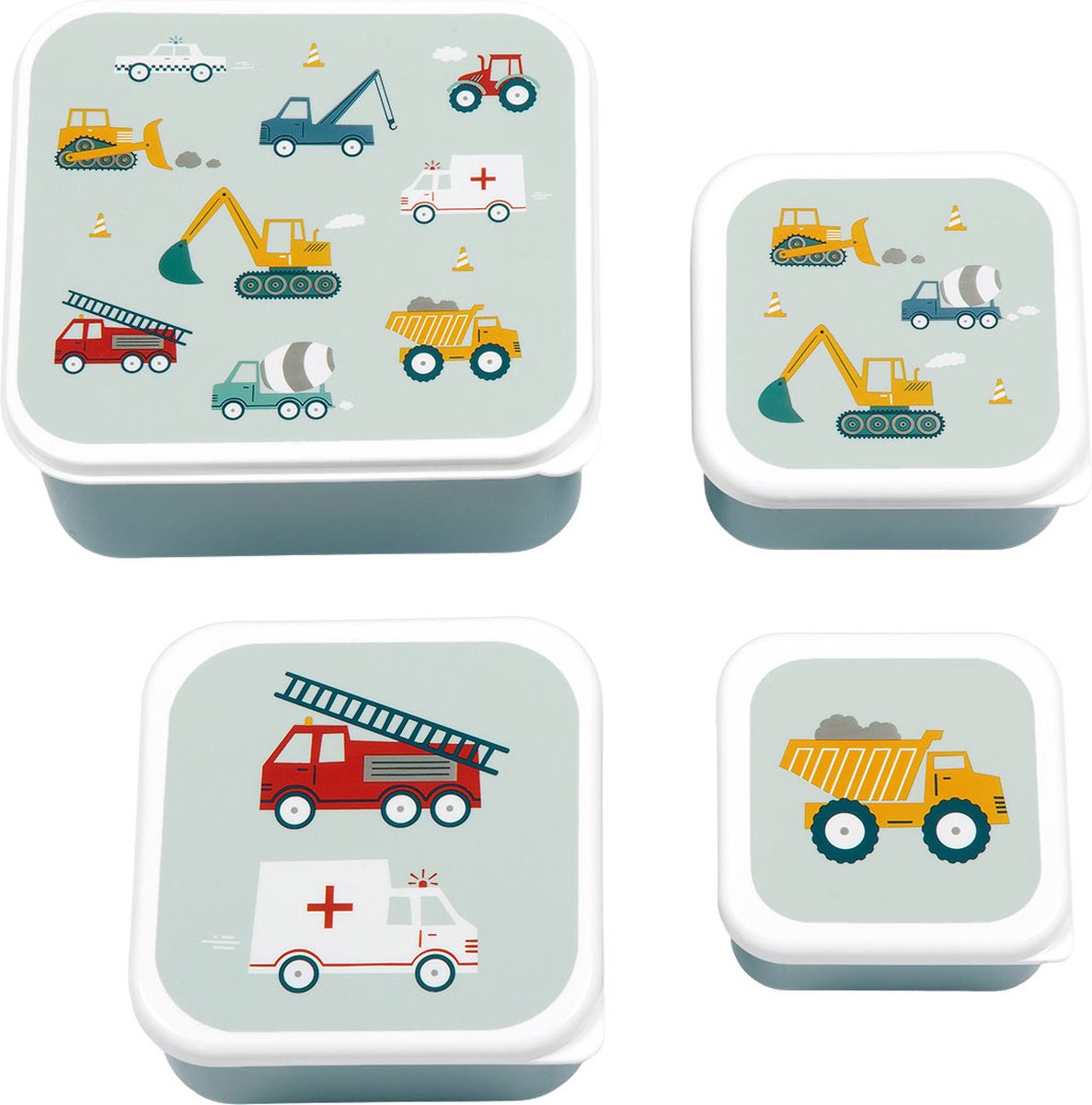 A little lovely company - brooddoos - broodtrommel -lunch snack box set van 4 - voertuigen