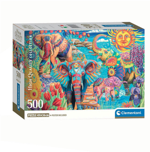 Clementoni - puzzel - 500 stukjes - olifanten carnaval - puzzel voor volwassenen - high quality collection