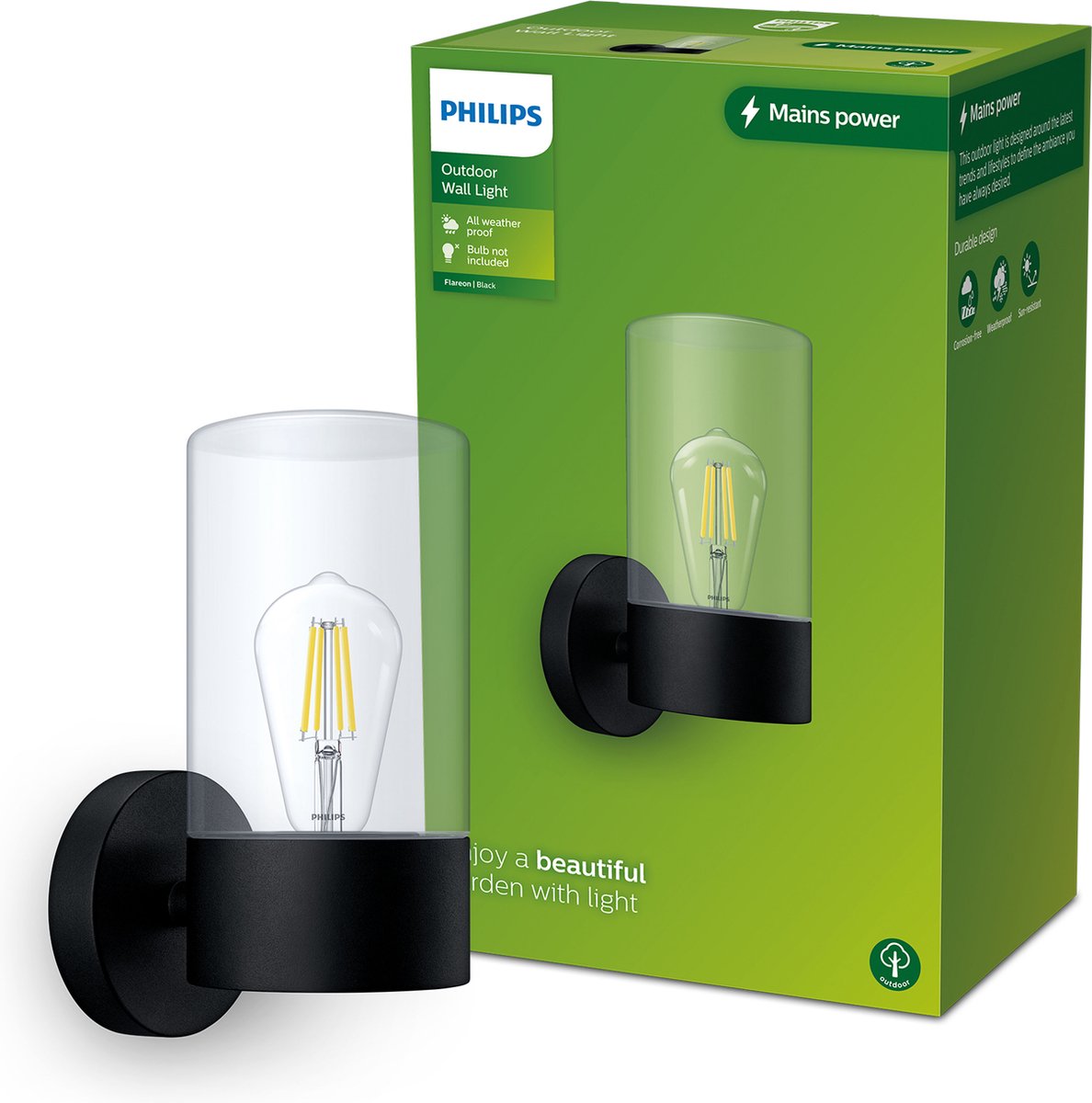 Philips led philips flareon wandlamp - zwart - e27