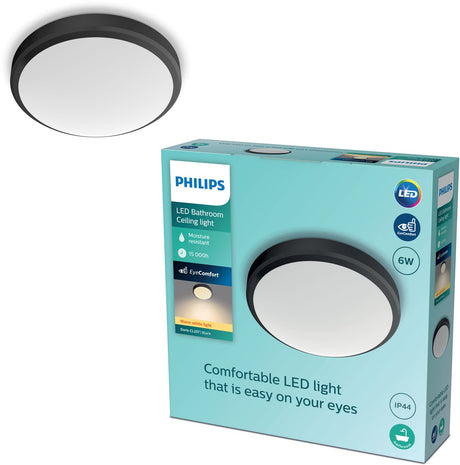 Philips doris badkamer plafondlamp - zwart - klein - 6 w