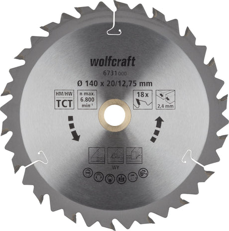 Wolfcraft - cirkelzaagblad 140x12,75mm - 18 tanden - zaagblad voor cirkelzaag - serie bruin - 6731000